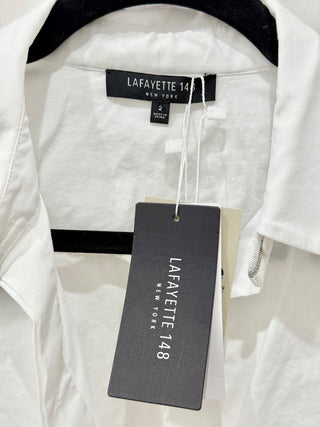 NWT Lafayette 148 Stretch Cotton Straight Button Down Shirt White Women's Size 2
