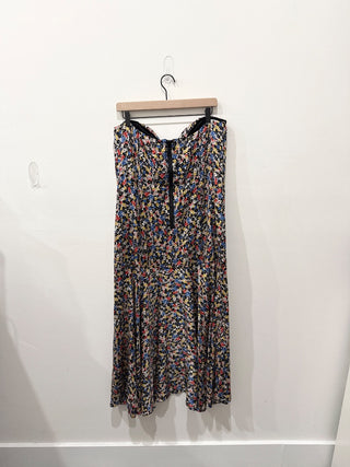 Veronica Beard Annika Floral Strapless A-Line Midi Dress Black Multi Women's Size 16