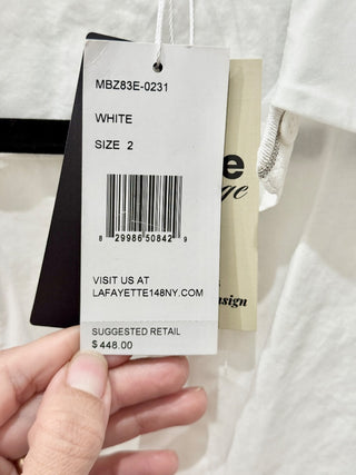 NWT Lafayette 148 Stretch Cotton Straight Button Down Shirt White Women's Size 2