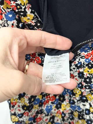 Veronica Beard Annika Floral Strapless A-Line Midi Dress Black Multi Women's Size 16