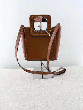 Staud 2 piece set shirley mini calfskin tote bag with long strap with matching pouch