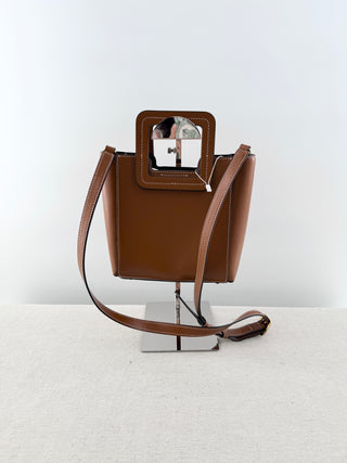 Staud 2 piece set shirley mini calfskin tote bag with long strap with matching pouch