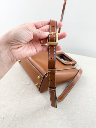 Staud 2 piece set shirley mini calfskin tote bag with long strap with matching pouch