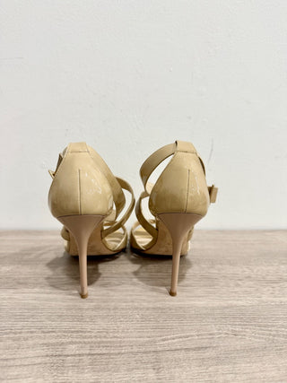 Jimmy Choo Lottie Crisscross Patent Leather Sandals Nude Beige Women's EU 37.5