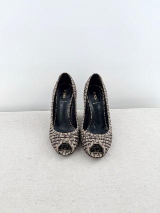 Fendi Logo peep toe pump, 37 1/2