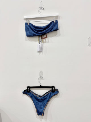 NWT WeWoreWhat Buckle Bandeau Bikini Top & Bikini Bottom Set Denim Women's Large