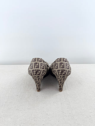 Fendi Logo peep toe pump, 37 1/2