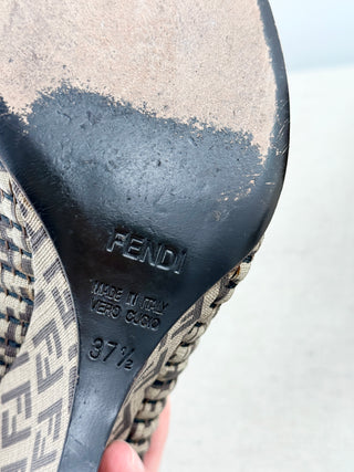 Fendi Logo peep toe pump, 37 1/2