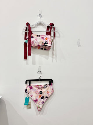 NWT PRAIA by Dayanara Duran Floral Bandeau Bikini Top Bikini Bottom Set Womens M