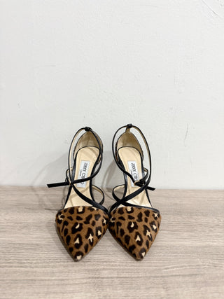 Jimmy Choo Tiff 85 Leopard Pony Hair Stilettos Heel Pumps Brown Women's EU 37