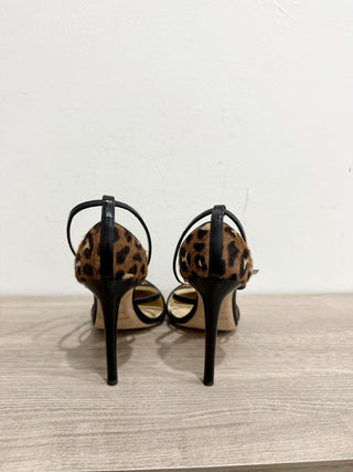 Jimmy Choo Tiff 85 Leopard Pony Hair Stilettos Heel Pumps Brown Women's EU 37