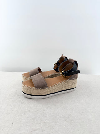 See by Chloe suede and raffia wedge sandals, 39