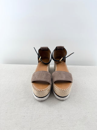 See by Chloe suede and raffia wedge sandals, 39