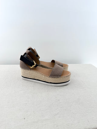 See by Chloe suede and raffia wedge sandals, 39