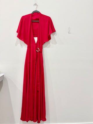 Fame And Partners Belted Layered Cape Maxi Wrap Dress Bright Red Women's Size 2
