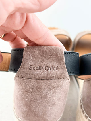 See by Chloe suede and raffia wedge sandals, 39