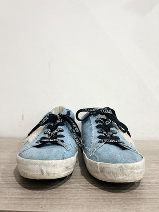 NWOT Golden Goose Super-Star Denim Shearling Low Top Sneakers Blue Women's EU 38