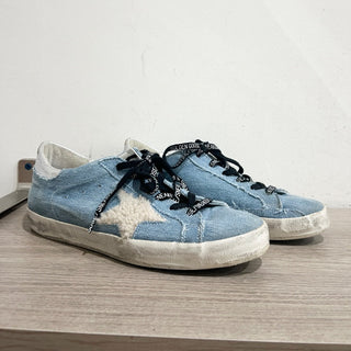 NWOT Golden Goose Super-Star Denim Shearling Low Top Sneakers Blue Women's EU 38