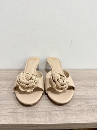 LPA Elba Flower Rosette Crochet Leather Slip On Mules Sandal Beige Women's US 9