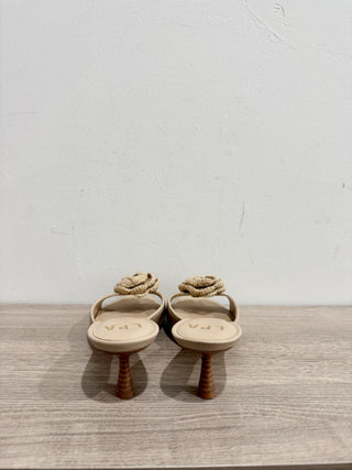 LPA Elba Flower Rosette Crochet Leather Slip On Mules Sandal Beige Women's US 9