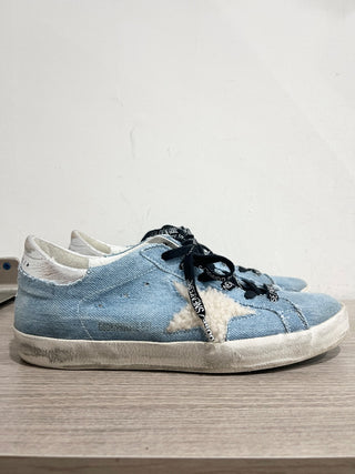 NWOT Golden Goose Super-Star Denim Shearling Low Top Sneakers Blue Women's EU 38