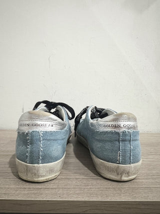 NWOT Golden Goose Super-Star Denim Shearling Low Top Sneakers Blue Women's EU 38