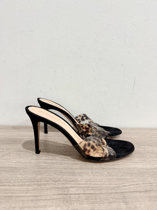 NWOT Gianvito Rossi Ilenia Crisscross Leopard PVC & Leather Mules Black EU 38.5
