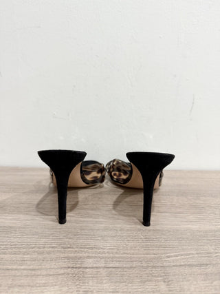 NWOT Gianvito Rossi Ilenia Crisscross Leopard PVC & Leather Mules Black EU 38.5