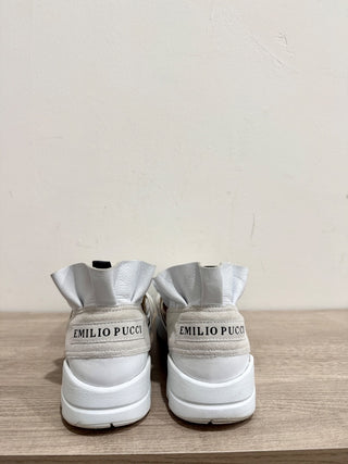 Emilio Pucci City Up Ruffle Suede/Nylon Running Sneaker White/Cream Women's 41