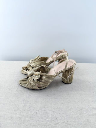 Loeffler Randall metallic lame block heel sandals, 8.5