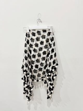Diane von Furstenberg Summer Rochelle Sheer Pom Pom Scarf Black White Women's
