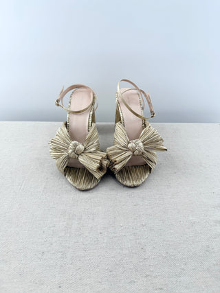 Loeffler Randall metallic lame block heel sandals, 8.5