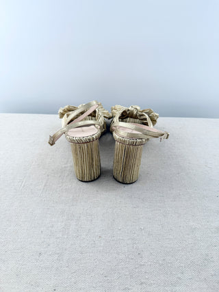 Loeffler Randall metallic lame block heel sandals, 8.5