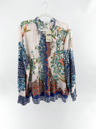 Johnny Was pleated floral silk tunic top, XXL