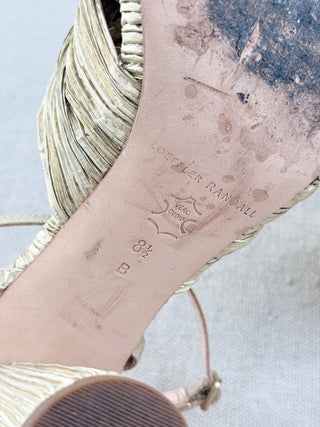Loeffler Randall metallic lame block heel sandals, 8.5