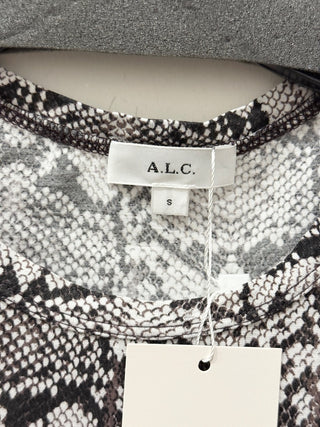 A.L.C. Kati 100% Cotton Snake Print Puff Sleeve T-Shirt White Gray Women's Small