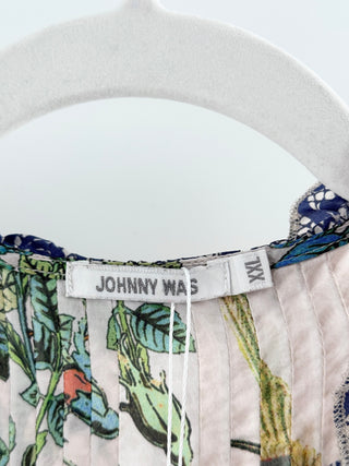 Johnny Was pleated floral silk tunic top, XXL