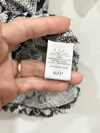 A.L.C. Kati 100% Cotton Snake Print Puff Sleeve T-Shirt White Gray Women's Small