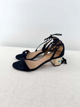 Aquazzura suede block heel mid sandals with embellishment, 38