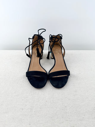 Aquazzura suede block heel mid sandals with embellishment, 38