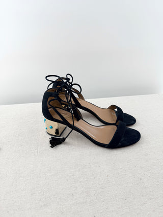 Aquazzura suede block heel mid sandals with embellishment, 38