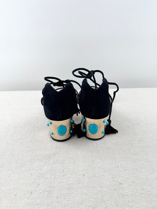 Aquazzura suede block heel mid sandals with embellishment, 38