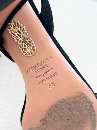 Aquazzura suede block heel mid sandals with embellishment, 38