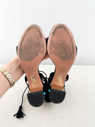 Aquazzura suede block heel mid sandals with embellishment, 38
