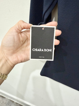 NWT Chiara Boni Lella Crepe Long Sleeve Blouse Midnight Blue Women's 42/ US 6