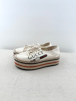 Gucci canvas logo print platform espadrille sneakers, 38.5