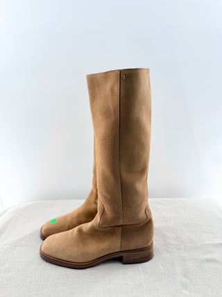 NWOT Larroude Anne Suede Square Toe Riding Equestrian Boots Brown Womens 9.5