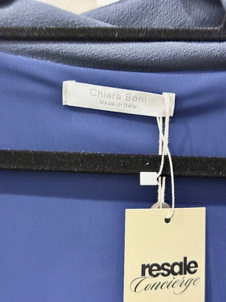 NWT Chiara Boni Lella Crepe Long Sleeve Blouse Midnight Blue Women's 42/ US 6
