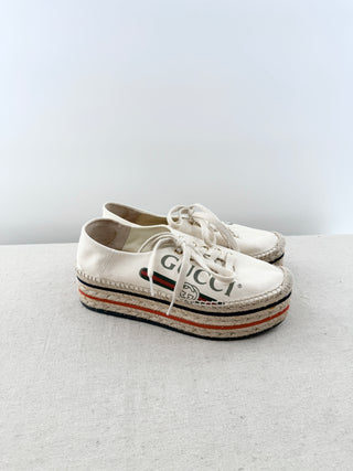 Gucci canvas logo print platform espadrille sneakers, 38.5