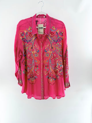Johnny Was embroidered button down top, XXL